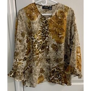 NWT - Cassee's Women's Sheer Blouse/Jacket - Size 2X - Brown/Beige/White Pattern
